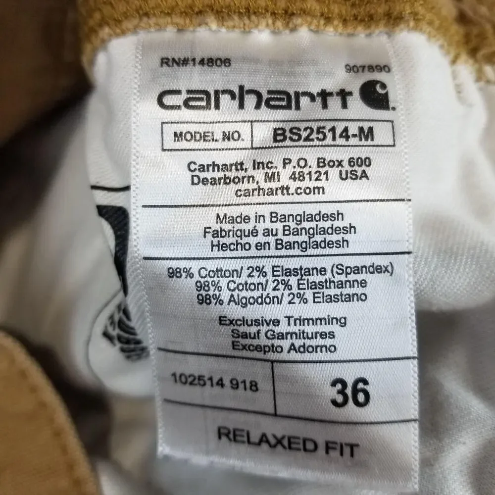 Carhartt Shorts Mens 36 Rugged Flex Relaxed Fit Canvas Work Khaki Tool BS2514-M